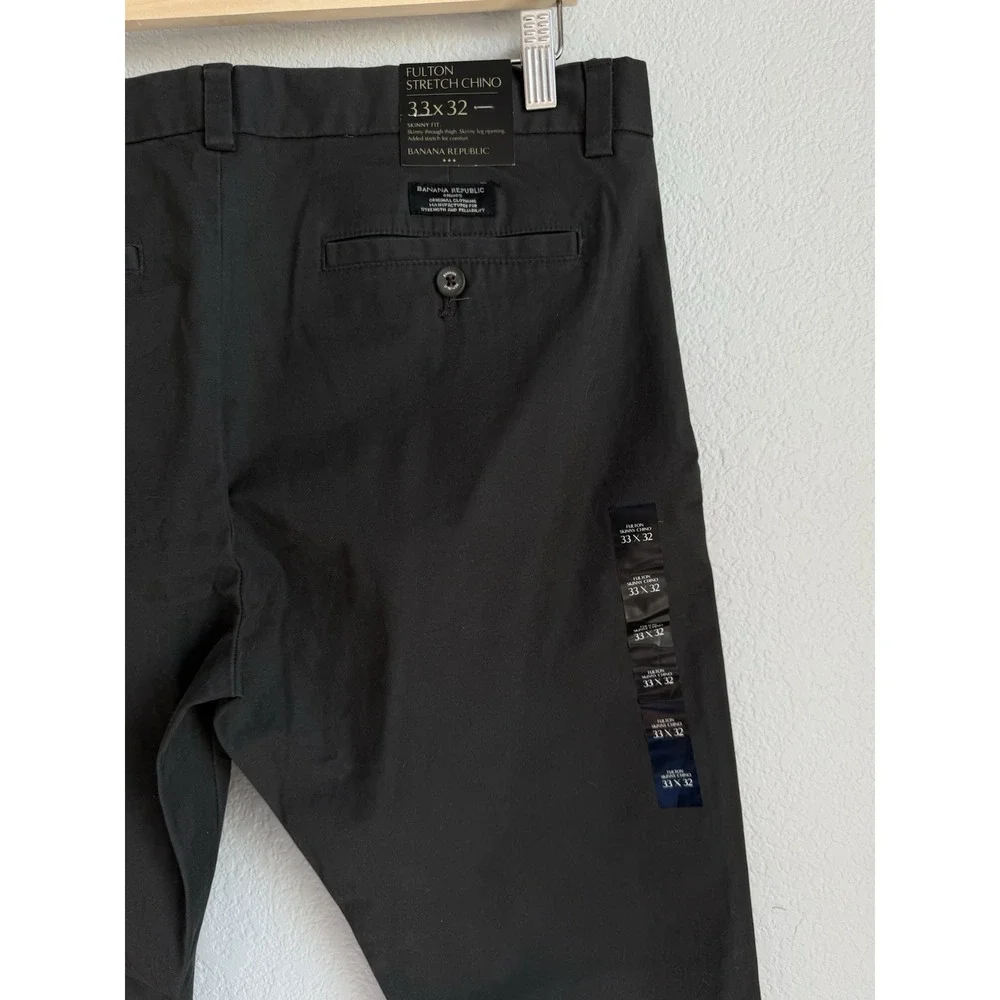 Banana Republic Pants Mens Size 33x32 Flint Gray Fulton Stretch Chino Office NEW